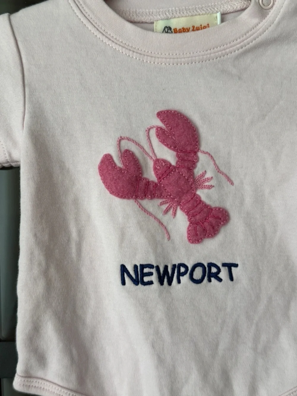 Newport RI Lobster applique onesie bodysuit short sleeve embroidered baby girl